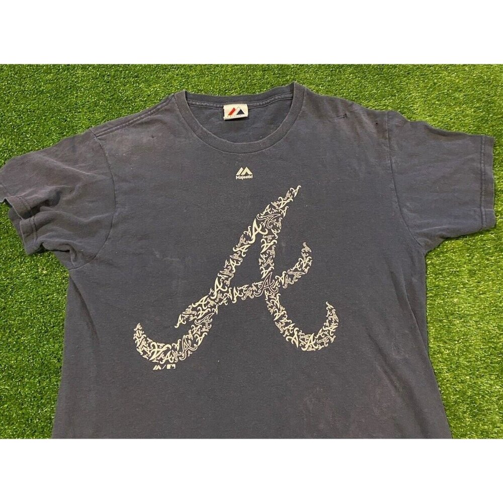 Majestic Atlanta Braves shirt mens medium Y2K blue adult unisex MLB baseball - Picture 3 of 9